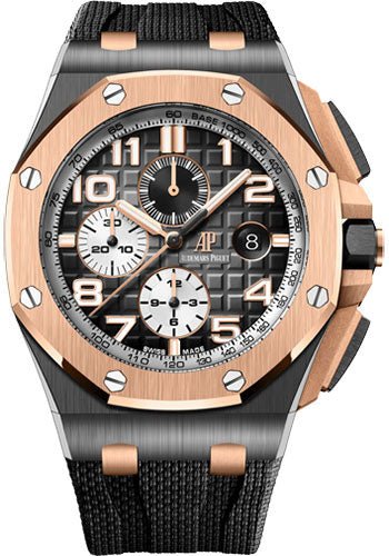 Audemars Piguet Royal Oak Offshore Selfwinding Chronograph Watch - 44mm Ceramic Pink Gold Case - Smoked Grey Dial - Grey Rubber Strap - 26405NR.OO.A002CA.01